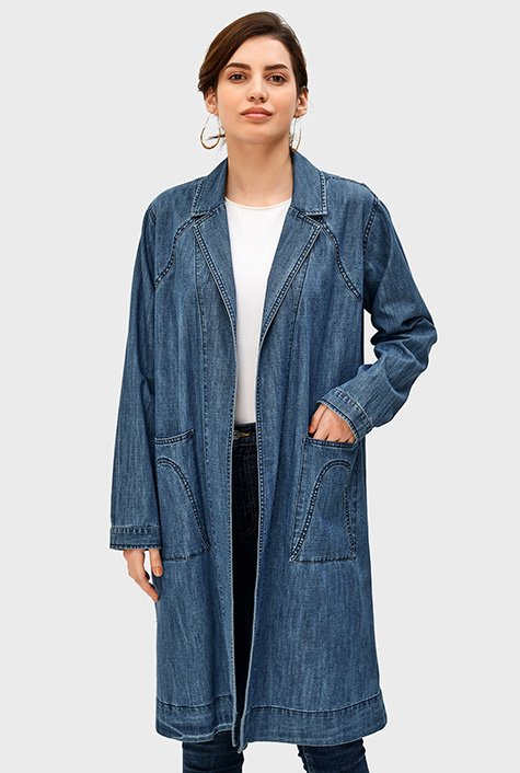 Women's Long Casual Maxi Length Denim Cotton Coat Oversize Button Up Jean  Jacket (Medium Blue, L) - Walmart.com