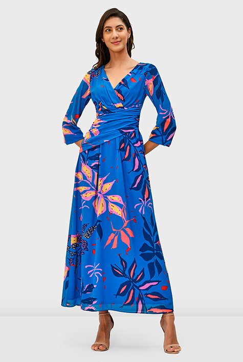 Honey Vanilla Girls' Fit and Flare Maxi Dress Floral Royal Blue Red X-Large  11-12 Years - Walmart.com