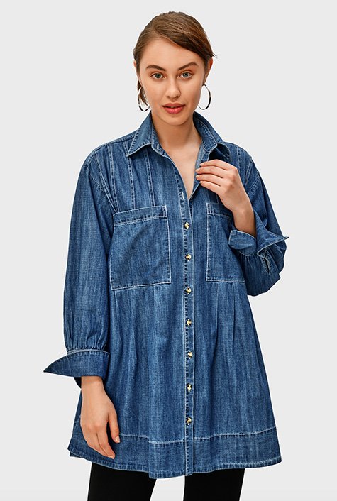 NY & Co SOHO Jeans Womens Blue Chambray Denim Tunic Top Shirt Blouse Size S  | eBay