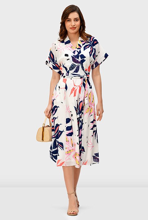 Leaf print outlet wrap dress