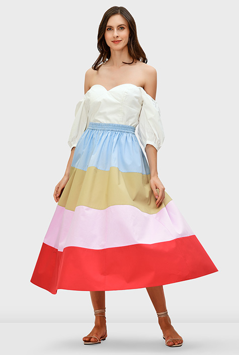 Shop Colorblock cotton tier maxi skirt | eShakti