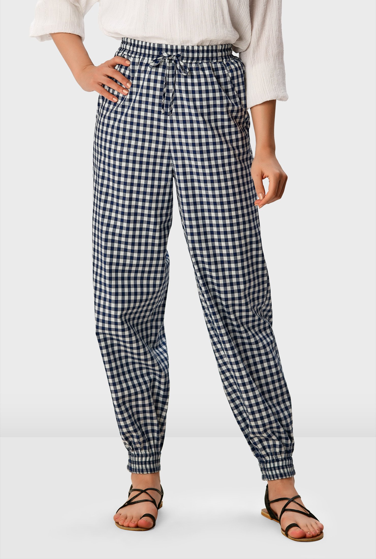 Shop Gingham check cotton jogger pants | eShakti