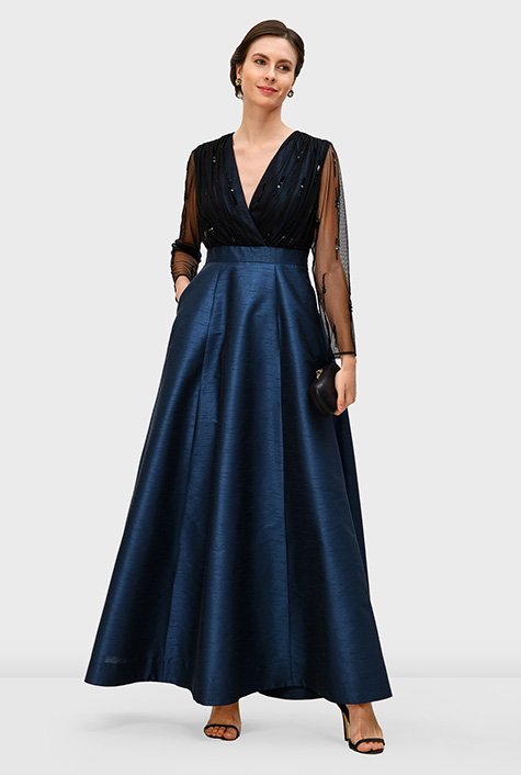 Shop Sequin embellished tulle and dupioni dress | eShakti