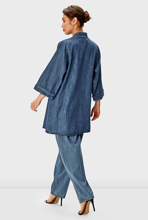 Shop Cotton denim open front duster jacket