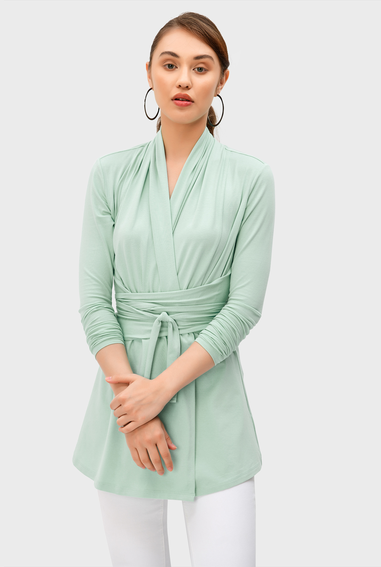 Shop Obi belt cotton jersey wrap tunic eShakti