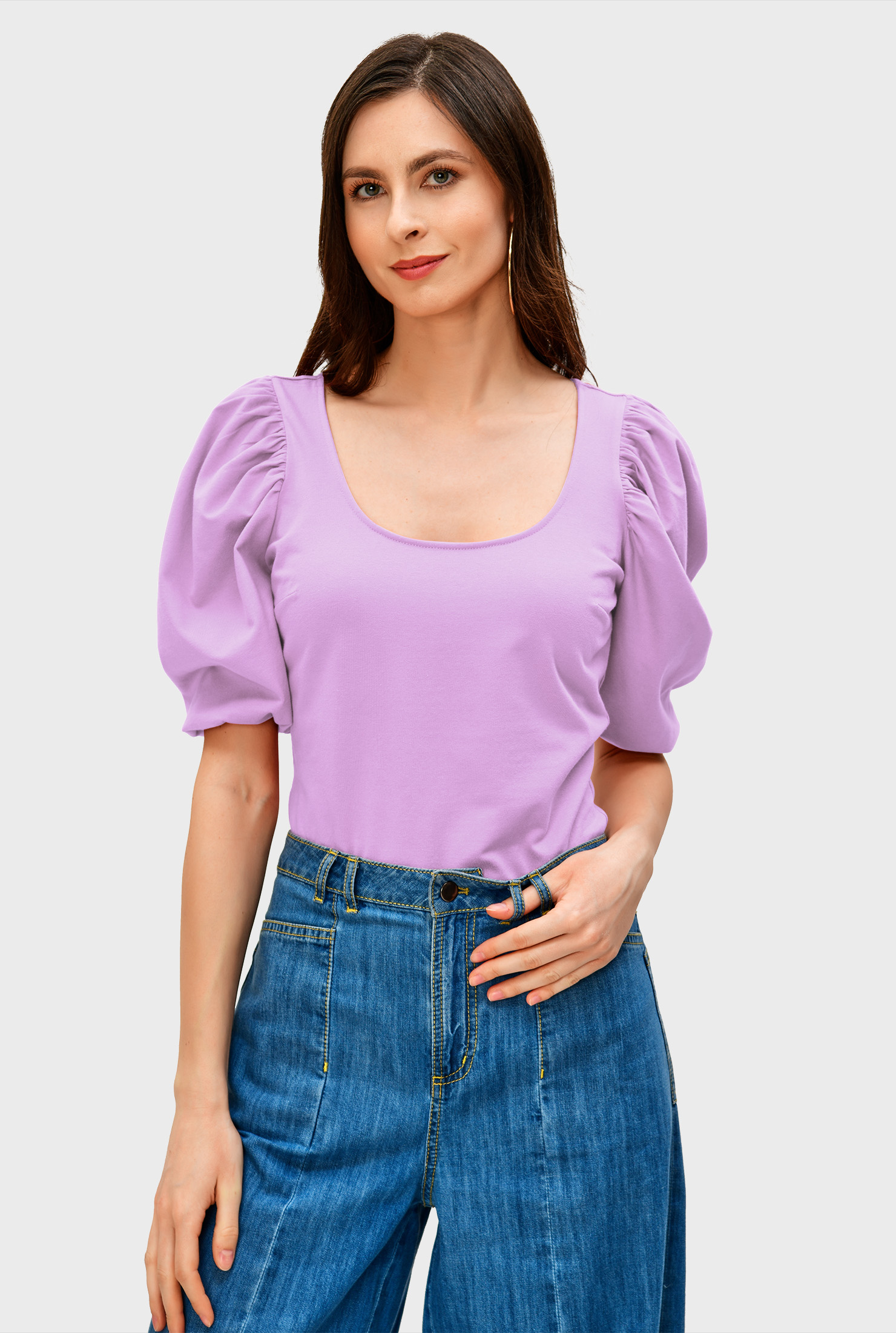 Shop Puff sleeve cotton jersey top eShakti