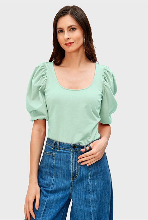 Puff sleeve cotton jersey top