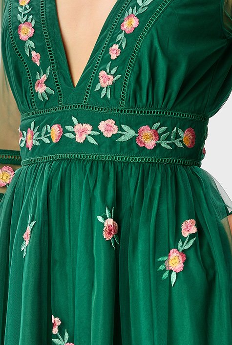 Floral embroidery mesh empire dress