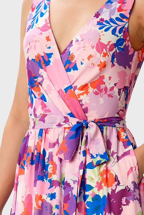 Shop Floral print georgette surplice dress | eShakti