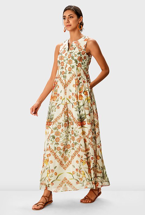 Shop Floral print georgette release pleat dress | eShakti