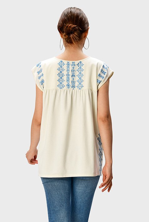 Shop Floral embroidery cotton jersey top