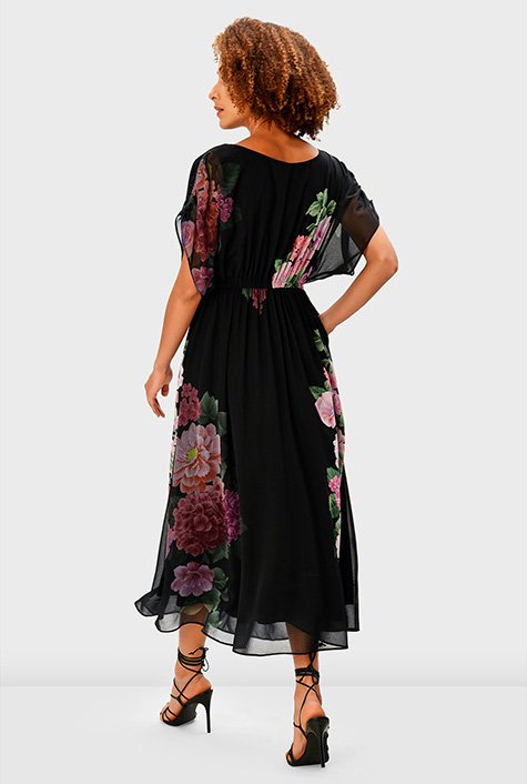 Shop Floral Print Georgette Surplice Dress Eshakti 6648