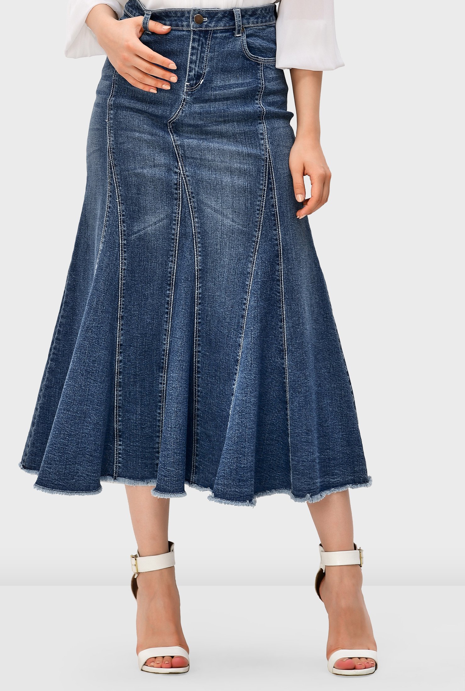 Shop Button front denim straight skirt | eShakti