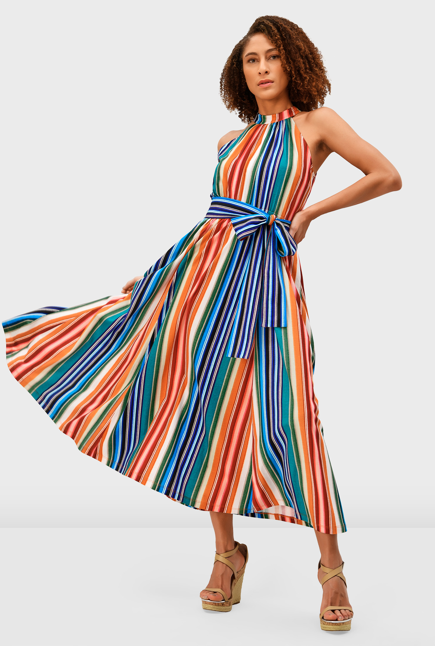 Shop Stripe print cotton jersey knit halter dress | eShakti
