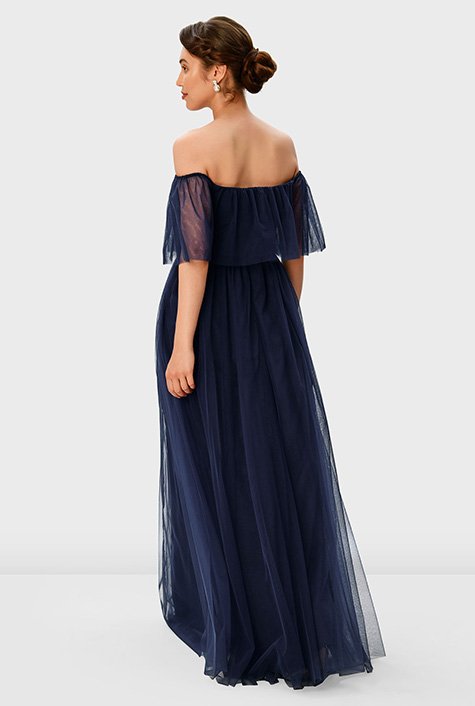 Off shoulder sheer mesh maxi outlet dress