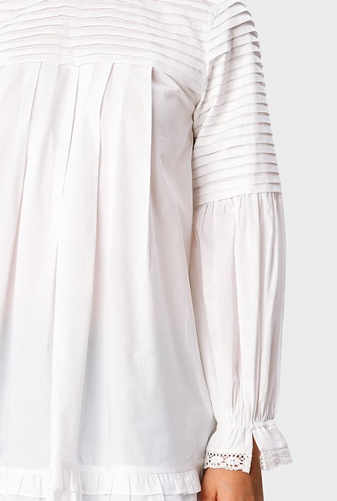 Shop Lace trim pleated Egyptian Giza cotton voile top | eShakti