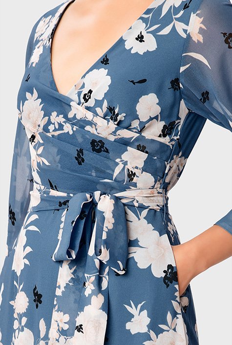Shop Floral print georgette asymmetric tier dress