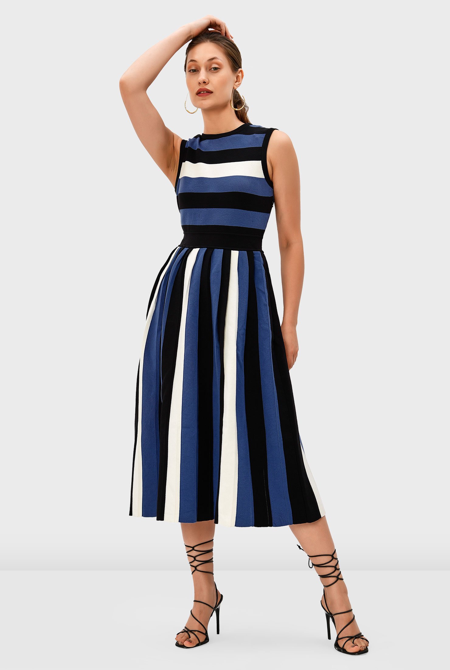 Shop Stripe rib knit fit-and-flare dress | eShakti