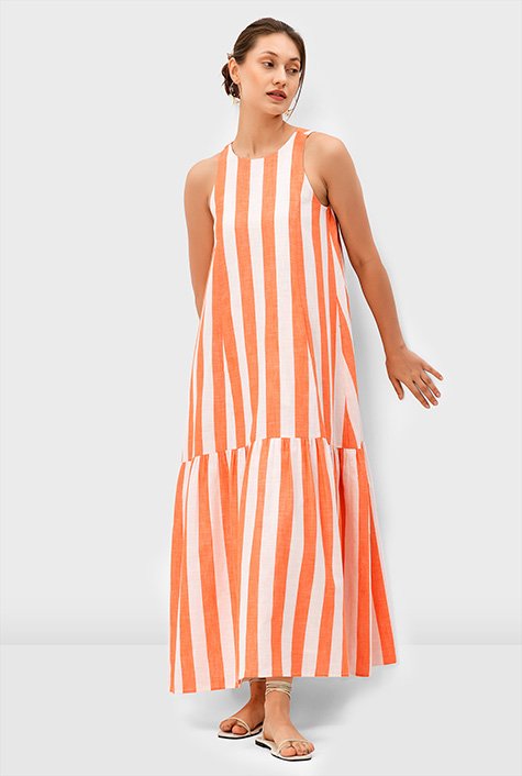 Shop Stripe cotton blend ruffle flounce shift dress | eShakti
