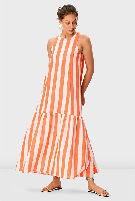 Shop Stripe cotton blend ruffle flounce shift dress | eShakti
