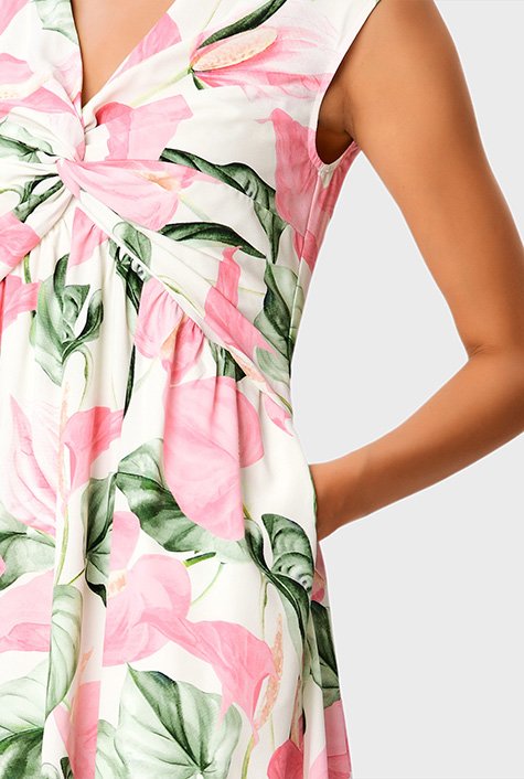 Shop Knot front floral print crepe dress | eShakti