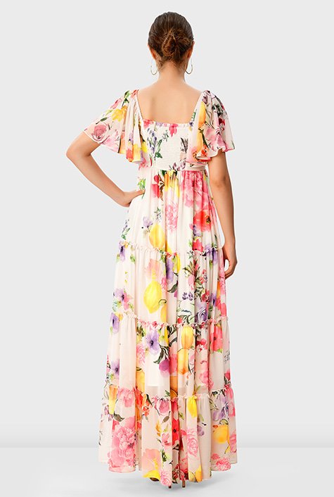 Floral print georgette tiered shirtdress