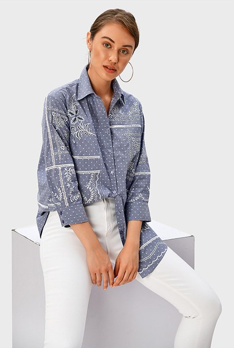 Embroidered cotton-blend shirt