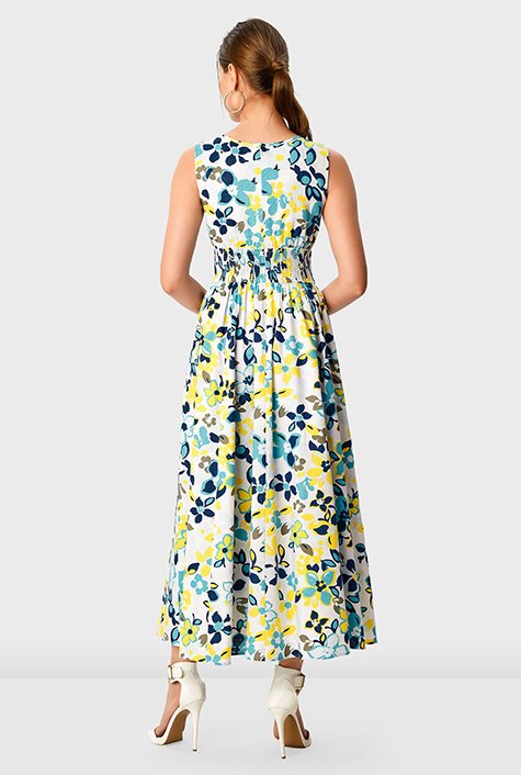 Shop Floral print cotton linen chelsea dress | eShakti