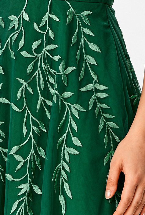 Shop Leafy vine embroidery sheer mesh dress | eShakti