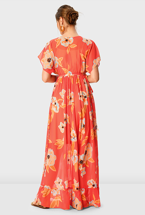 Shop Floral print georgette drawstring empire maxi dress