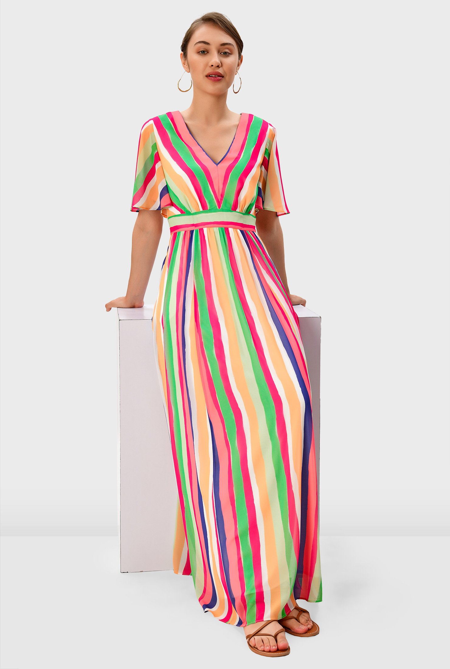 Shop Flutter sleeve stripe georgette maxi dress