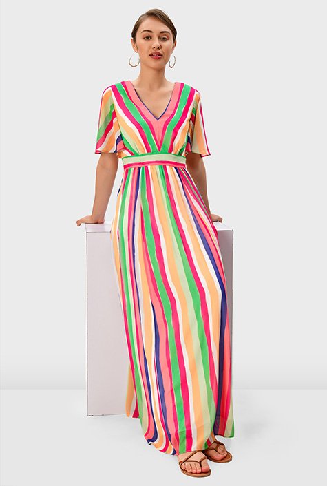 Shop Flutter sleeve stripe georgette maxi dress