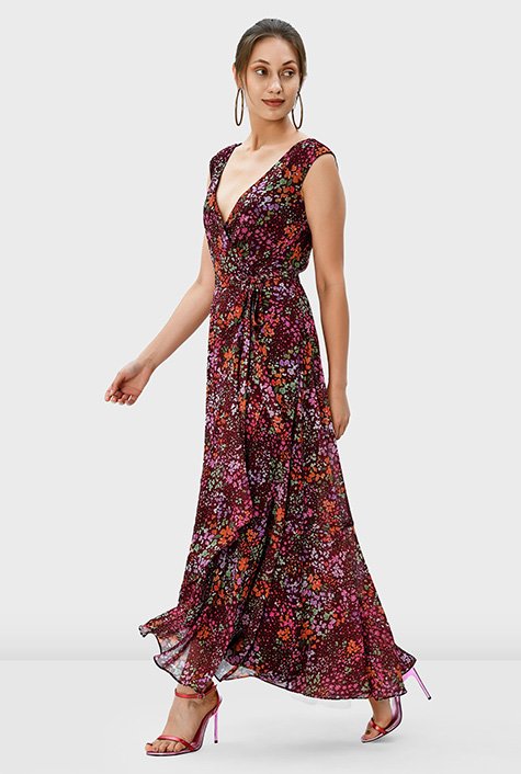 Shop Ditsy floral print georgette wrap dress | eShakti