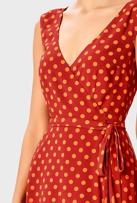 Shop Mixed polka dot print georgette wrap dress eShakti