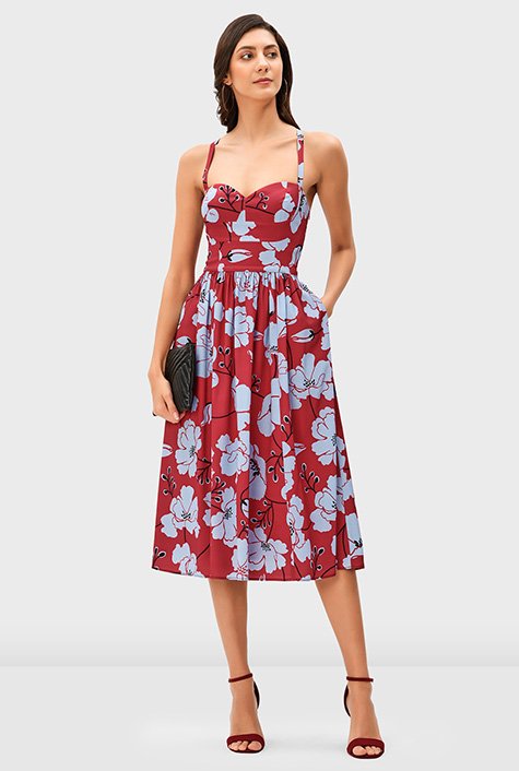 Corset style floral print crepe dress