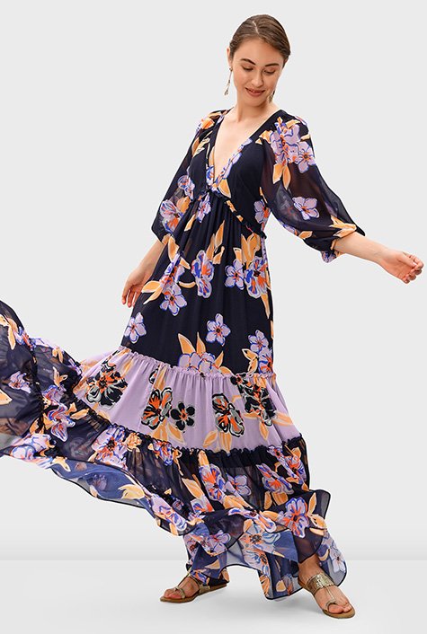 Mixed botanical best sale print georgette dress