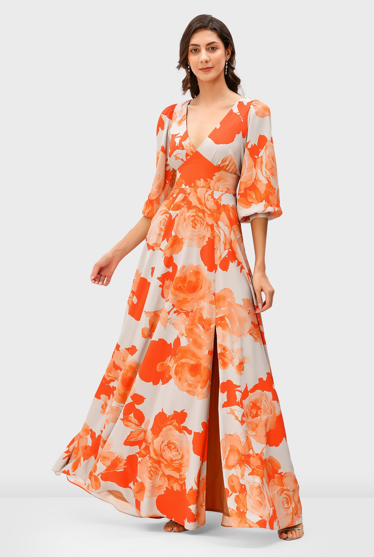 Shop Rose print crepe vented maxi dress