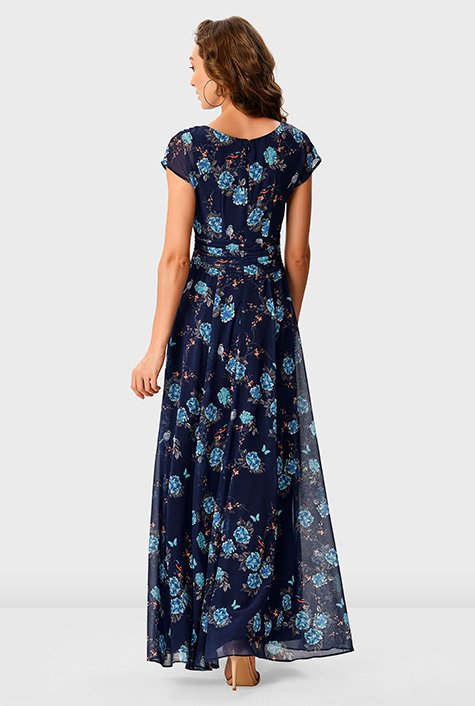 Shop Bird floral print georgette pleated dress | eShakti