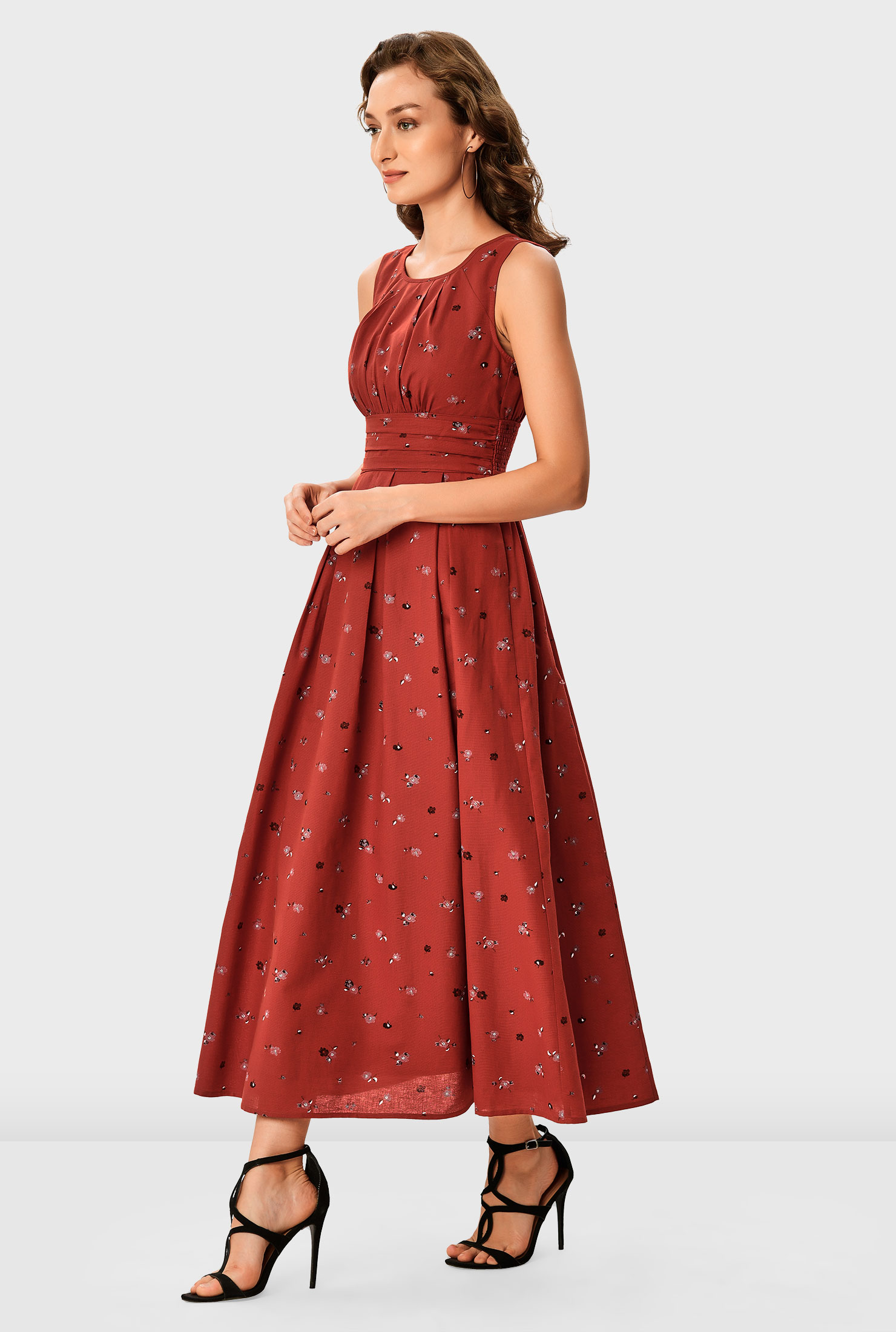 Shop Floral print cotton linen chelsea dress eShakti