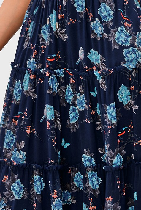 Navy Blue Georgette Floral Print Top VT1187 – Ahika