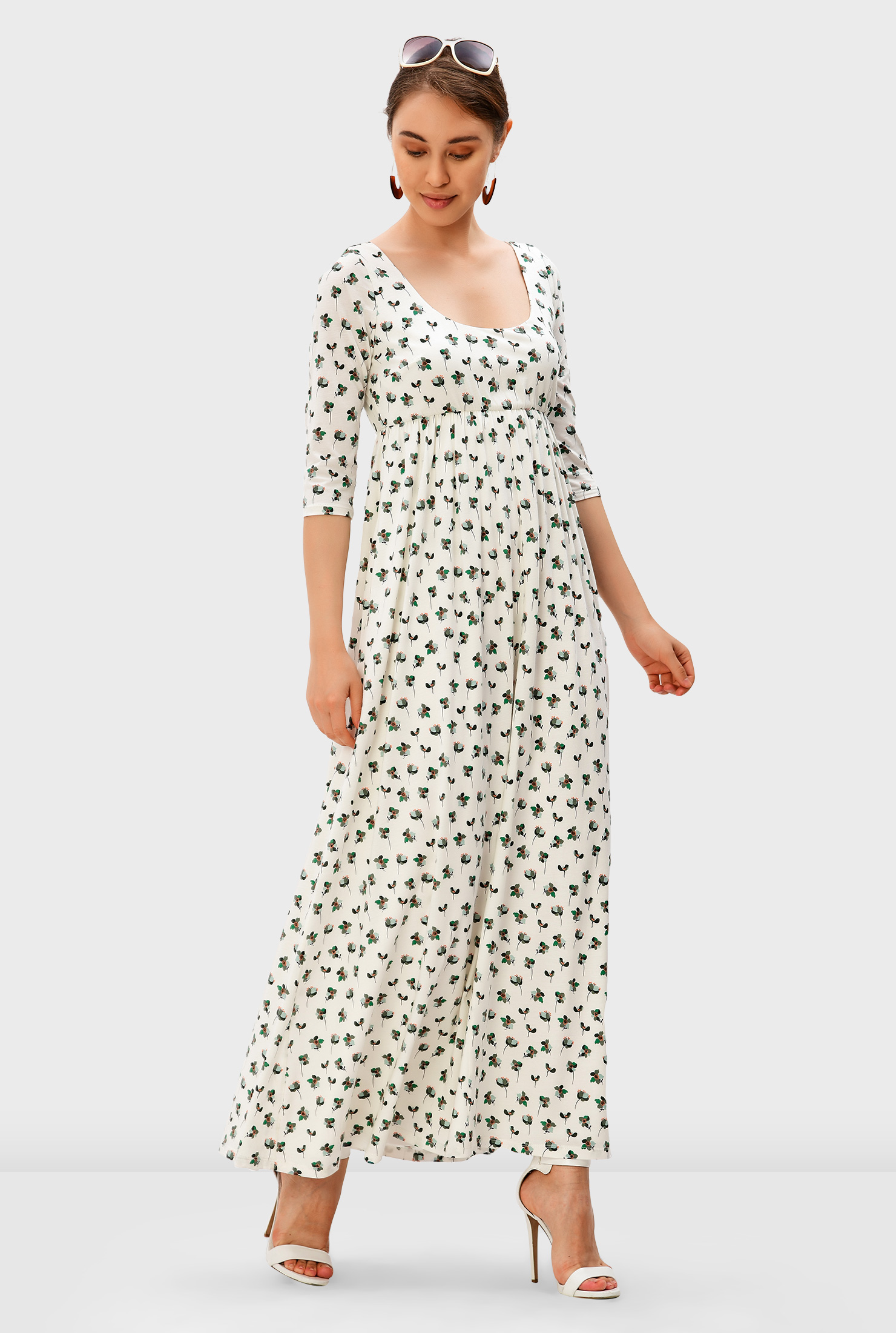 Shop Floral print cotton jersey empire maxi dress eShakti