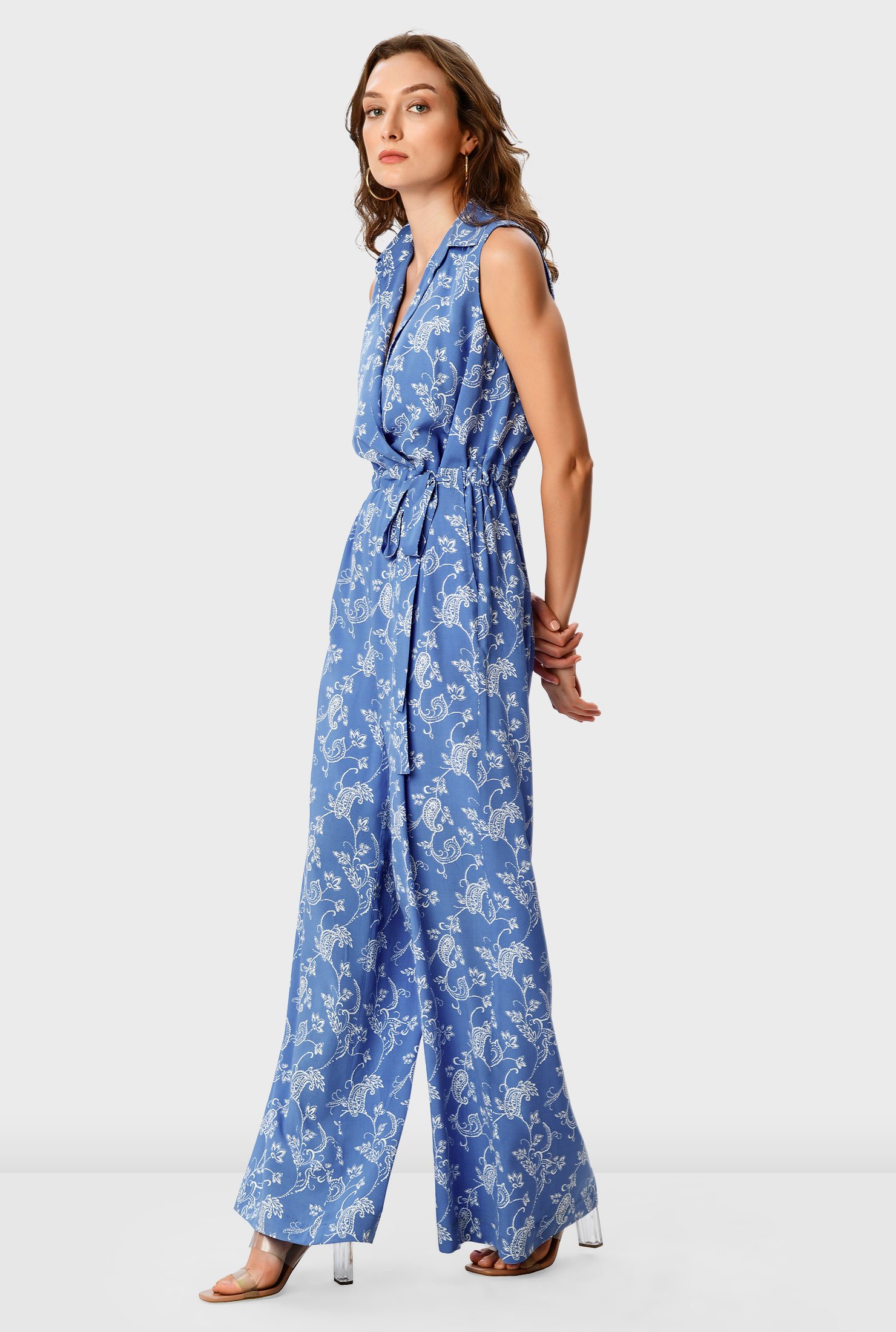 Shop Paisley print drawstring surplice jumpsuit | eShakti