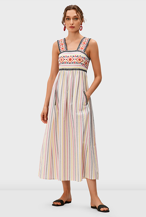 Shop Floral geo embroidery stripe cotton empire sundress