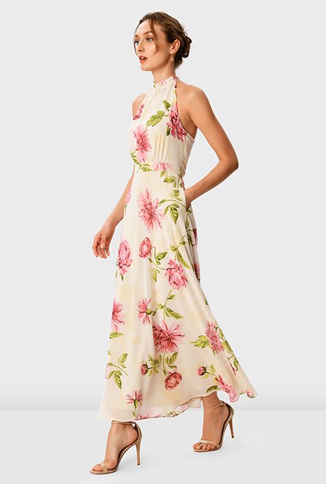 Shop Floral print georgette halter dress