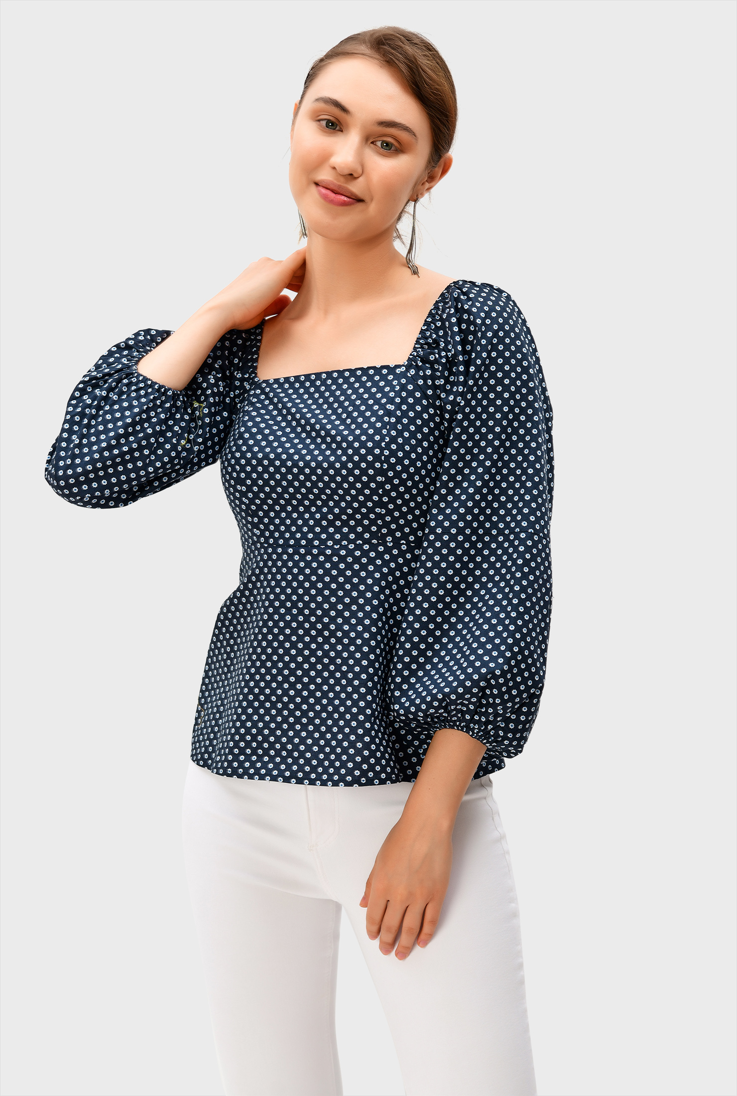 Shop Daisy print cotton poplin peplum top | eShakti