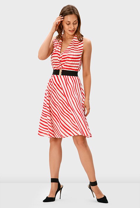 Stripe print cotton voile halter dress