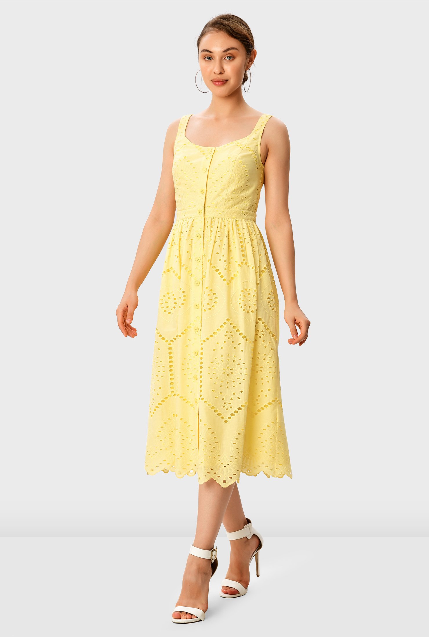 Shop Scallop hem floral eyelet cotton sundress | eShakti