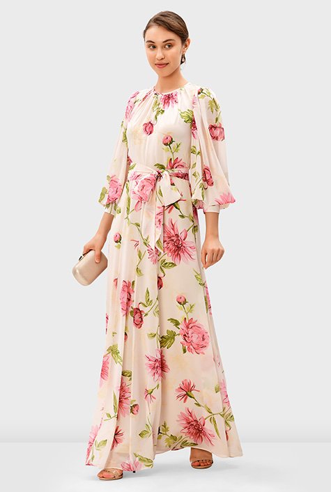 Shop Floral print georgette sash tie dress | eShakti