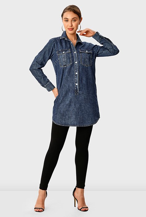 Ulla Popken Womenswear Plus Size Curvy Oversize A-Line Denim Tunic Blouse  charcoal gray melange 42+ 825169121-42+ : Amazon.co.uk: Fashion