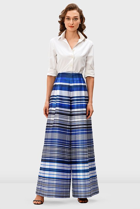 Cotton jersey surplice peplum top and wide-leg pant set